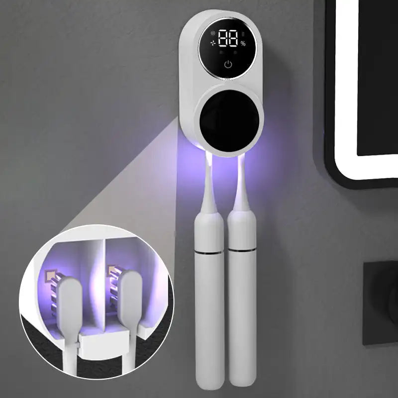 Toothbrush UV Cleaner with UV-C Sterilization, Air Drying, and Smart LED Screen | Fast Charging
