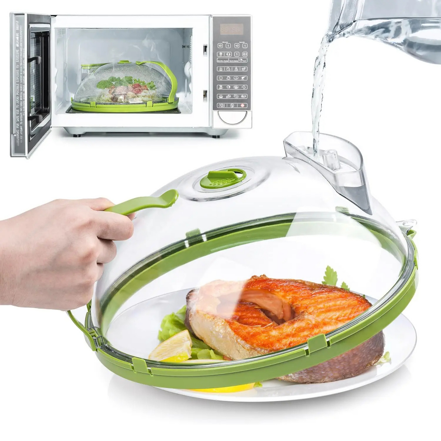 Microwave Cover with Built-in Water Steamer for Moisture Retention and Cleanliness