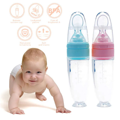 Baby Spoon Feeder with Soft Silicone Bottle – BPA-Free, Baby Food Dispensing Spoon