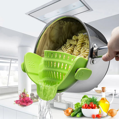Clip-On Silicone Pot Strainer | Effortless, One-Handed Draining for Pasta, Veggies & More!