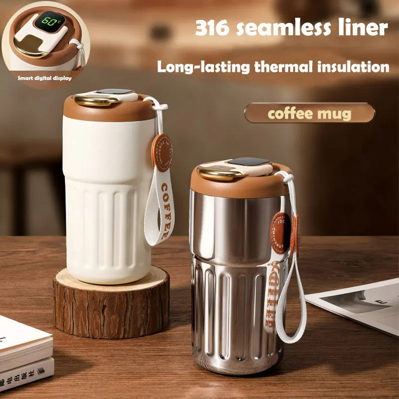 Smart LED Temperature Display Stainless Steel Coffee Mug – 450ml | Leakproof & Insulated Travel Thermos Cup