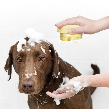 Pet Bath Brush with Shampoo Dispenser | Silicone Dog & Cat Grooming Brush