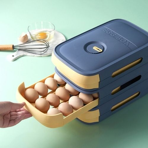 Drawer-Style Egg Storage Box with Freshness Timer | Holds 18-20 Eggs