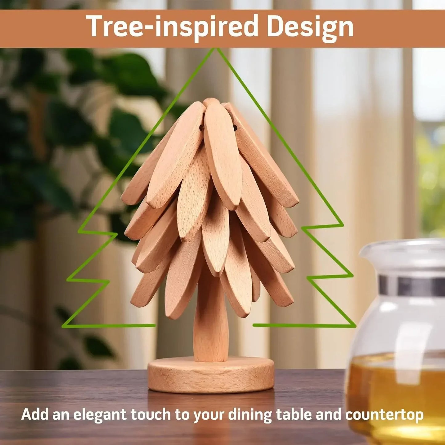 Wooden Trivets For Hot DishesTree-Shaped | Wooden Coaster Set with Holder