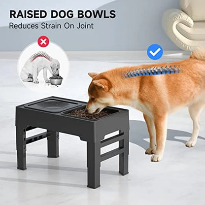 Elevated and Adjustable Raised Dog Bowls with Slow Feeder & Stainless Steel Options | Splash-Proof Water Bowl & Anti-Skid Stand
