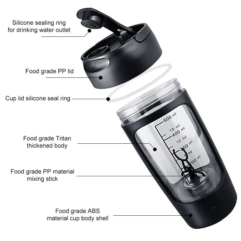 Electric Protein Shaker Bottle – 650ml Rechargeable Blender Cup