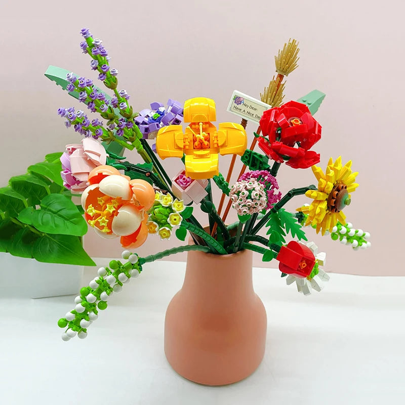 Mini Rose Building Blocks Bouquet | DIY 3D Flower Kit & Home Décor