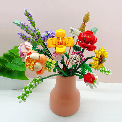 Mini Rose Building Blocks Bouquet | DIY 3D Flower Kit & Home Décor