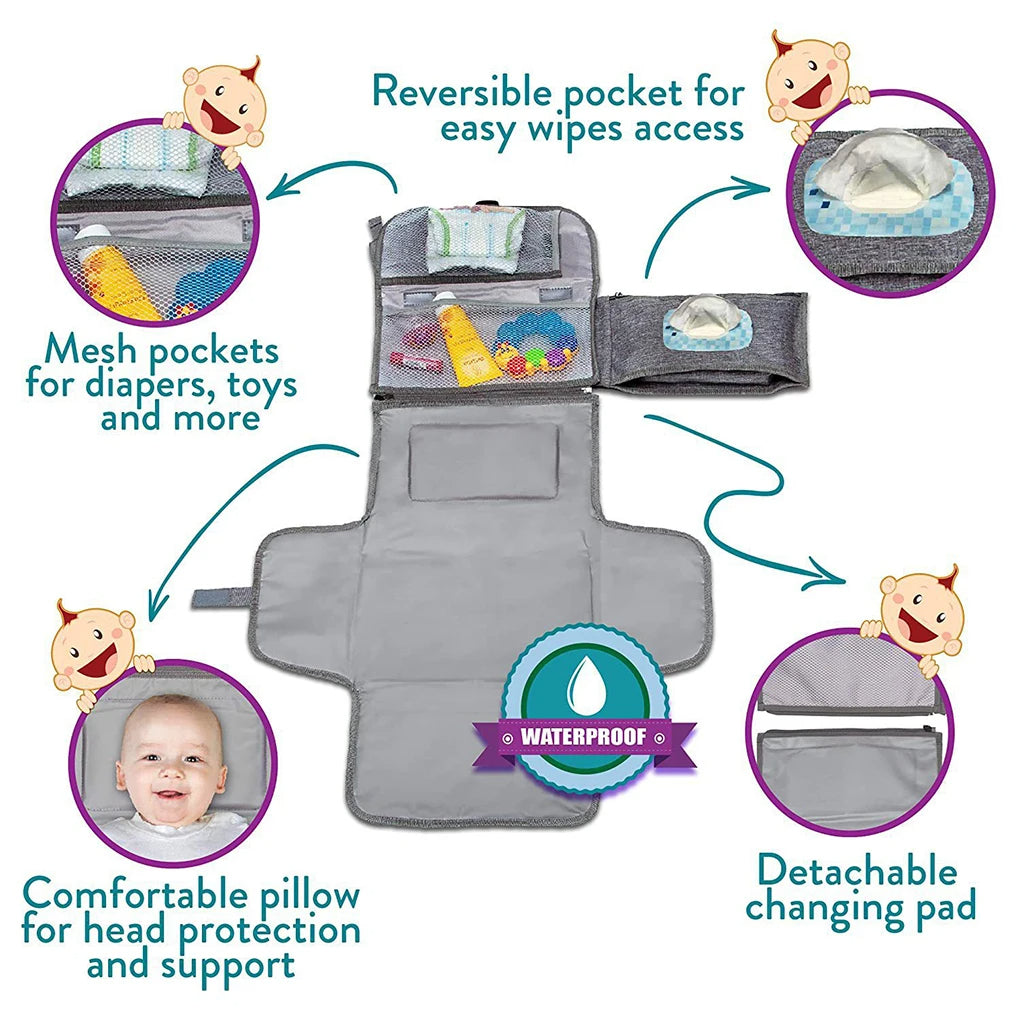 Portable Baby Changing Pad – Waterproof Foldable Diaper Changing Mat with Storage Pockets | Travel Changing Pad for Newborns & Infants