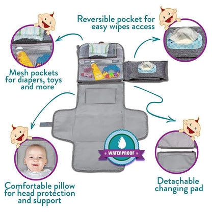Portable Baby Changing Pad – Waterproof Foldable Diaper Changing Mat with Storage Pockets | Travel Changing Pad for Newborns & Infants