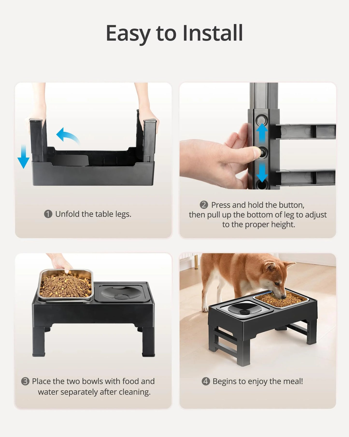 Elevated and Adjustable Raised Dog Bowls with Slow Feeder & Stainless Steel Options | Splash-Proof Water Bowl & Anti-Skid Stand