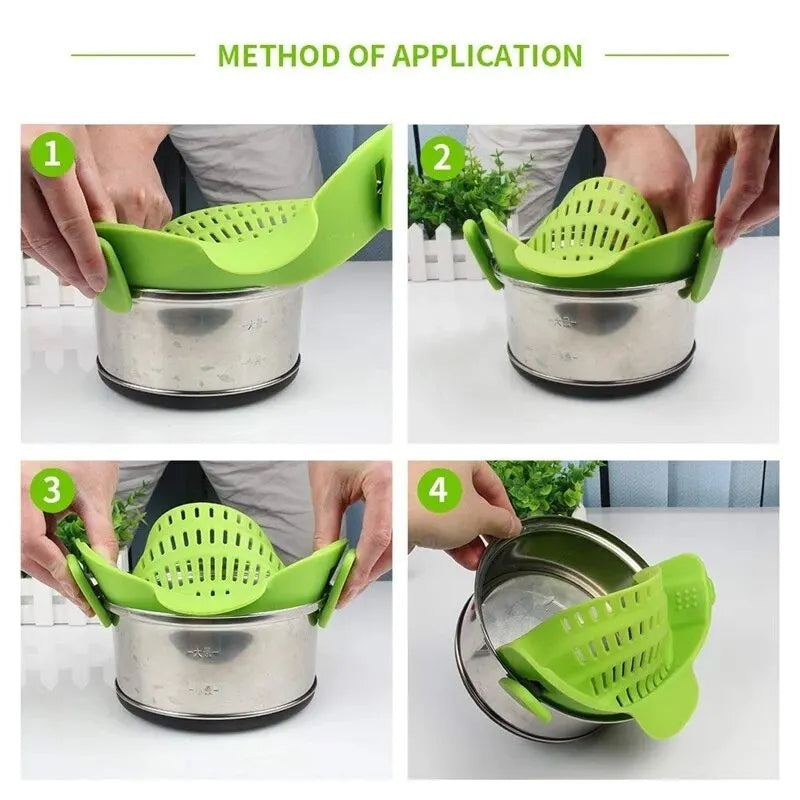 Clip-On Silicone Pot Strainer | Effortless, One-Handed Draining for Pasta, Veggies & More!