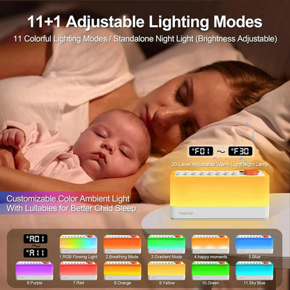 Ambient Sound Machine with Bluetooth Speaker, Night Light & Breathing Therapy!
