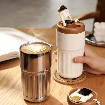 Smart LED Temperature Display Stainless Steel Coffee Mug – 450ml | Leakproof & Insulated Travel Thermos Cup