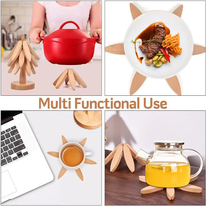 Wooden Trivets For Hot DishesTree-Shaped | Wooden Coaster Set with Holder