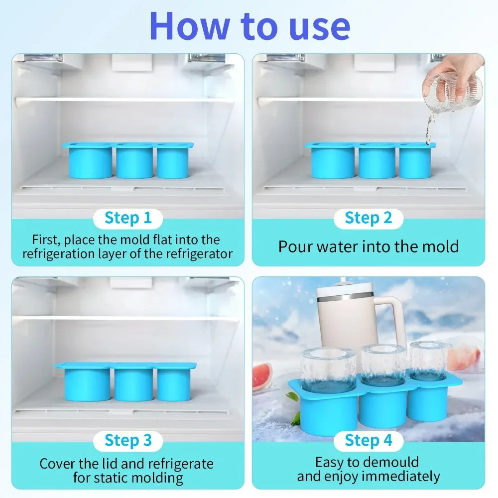 Ice Cube Maker Silicone Mold for 30-40oz Tumblers | Quick-Freeze, Easy Release, Leakproof & Reusable