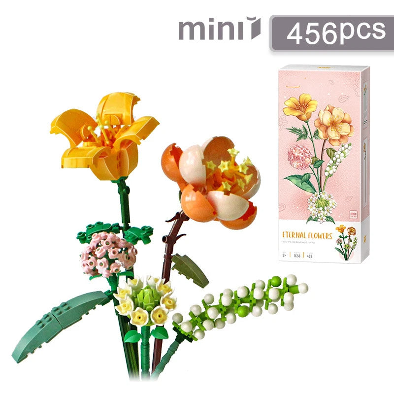 Mini Rose Building Blocks Bouquet | DIY 3D Flower Kit & Home Décor