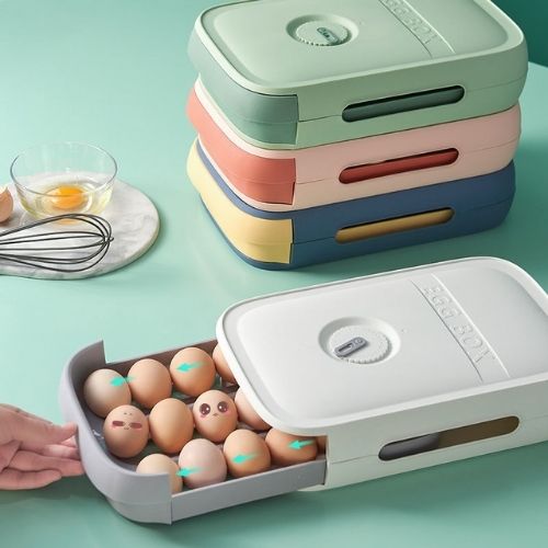 Drawer-Style Egg Storage Box with Freshness Timer | Holds 18-20 Eggs