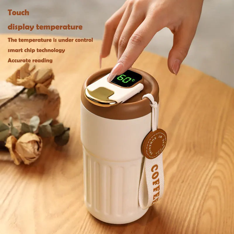 Smart LED Temperature Display Stainless Steel Coffee Mug – 450ml | Leakproof & Insulated Travel Thermos Cup