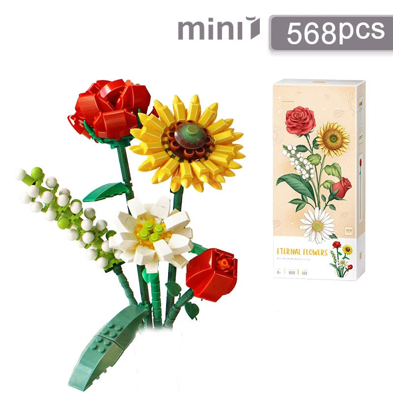 Mini Rose Building Blocks Bouquet | DIY 3D Flower Kit & Home Décor