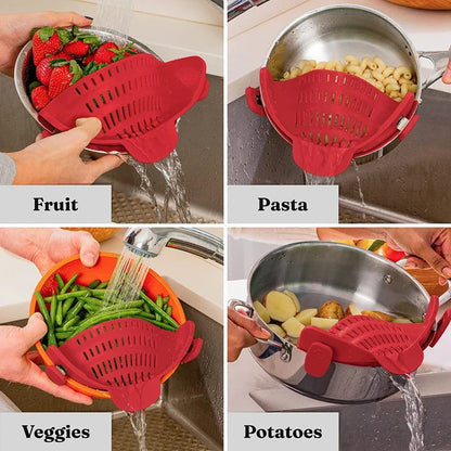 Clip-On Silicone Pot Strainer | Effortless, One-Handed Draining for Pasta, Veggies & More!