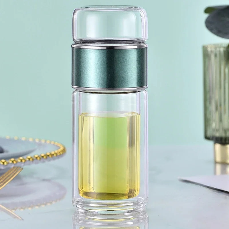 Tea Infuser Bottle | Double Wall Glass Tumbler with Built-in Loose Leaf Tea Filter