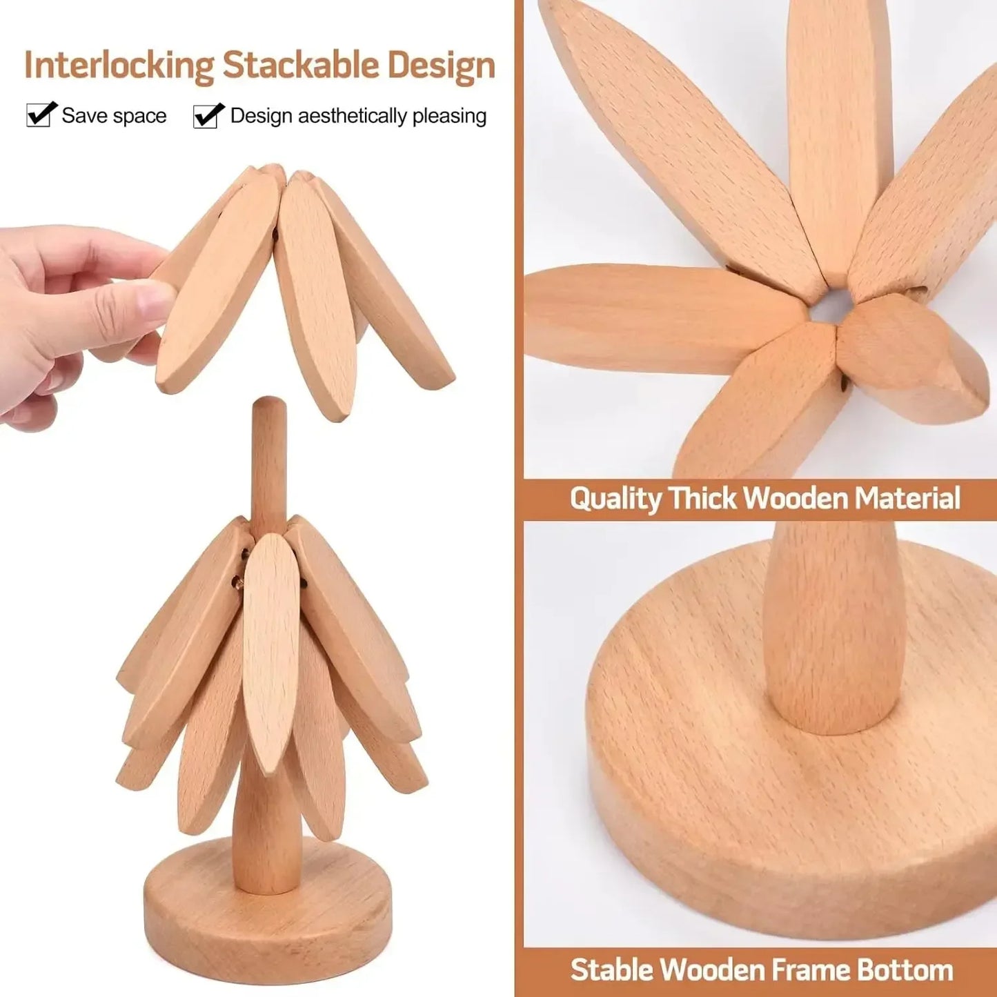 Wooden Trivets For Hot DishesTree-Shaped | Wooden Coaster Set with Holder