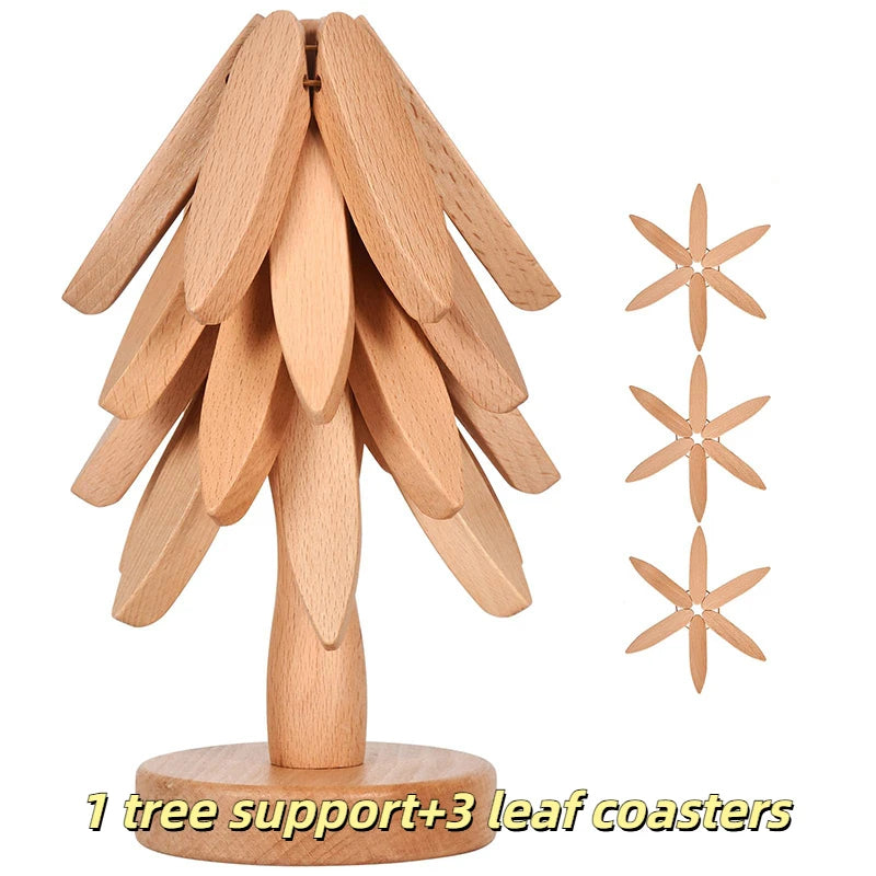 Wooden Trivets For Hot DishesTree-Shaped | Wooden Coaster Set with Holder