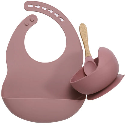 3-Piece Silicone Baby Feeding Set | Suction Bowl, Waterproof Bib & Soft Spoon | BPA-Free, Food-Grade Silicone