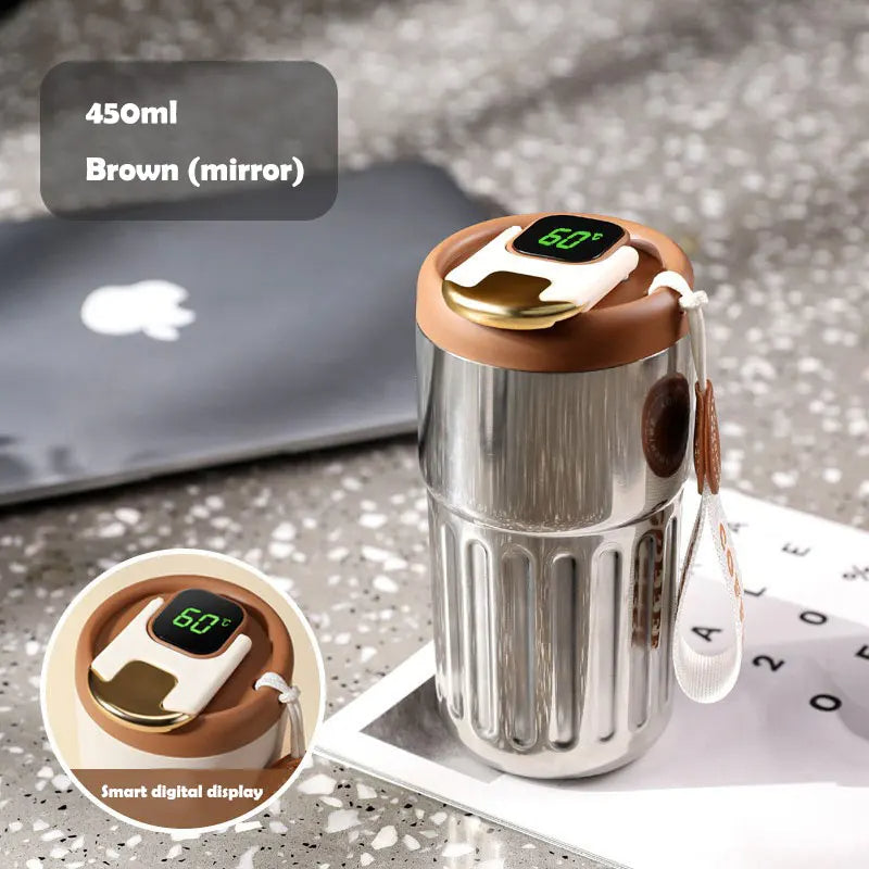 Smart LED Temperature Display Stainless Steel Coffee Mug – 450ml | Leakproof & Insulated Travel Thermos Cup