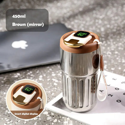 Smart LED Temperature Display Stainless Steel Coffee Mug – 450ml | Leakproof & Insulated Travel Thermos Cup