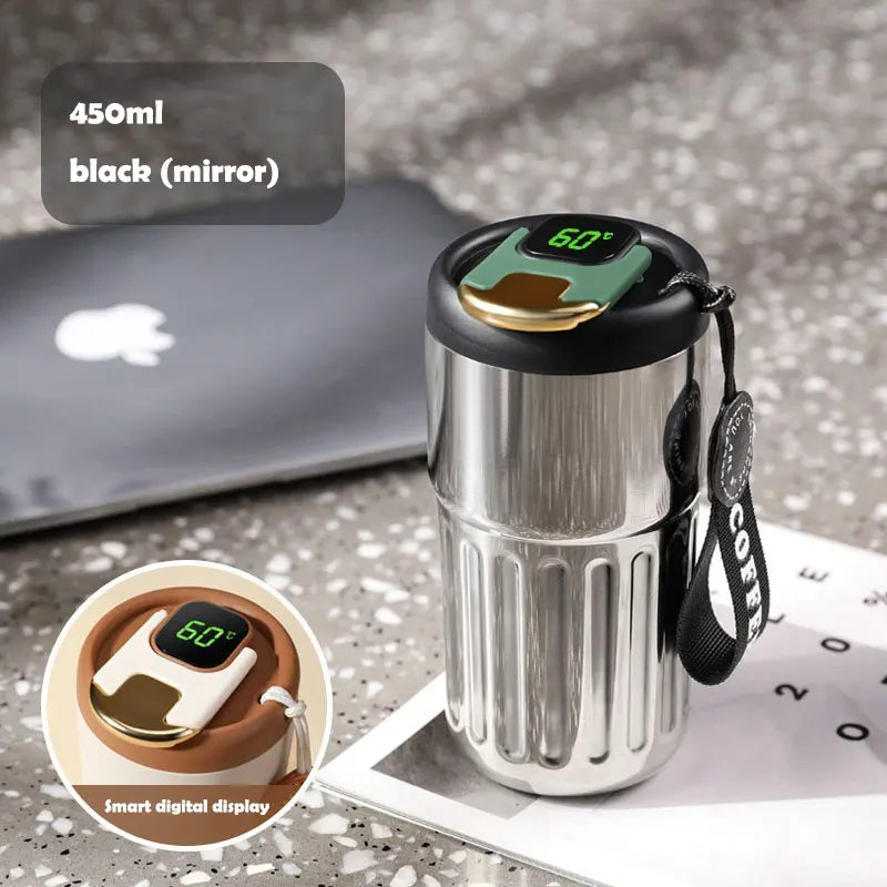 Smart LED Temperature Display Stainless Steel Coffee Mug – 450ml | Leakproof & Insulated Travel Thermos Cup