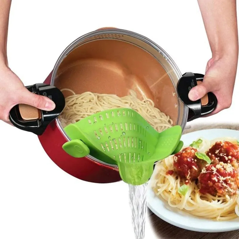 Clip-On Silicone Pot Strainer | Effortless, One-Handed Draining for Pasta, Veggies & More!