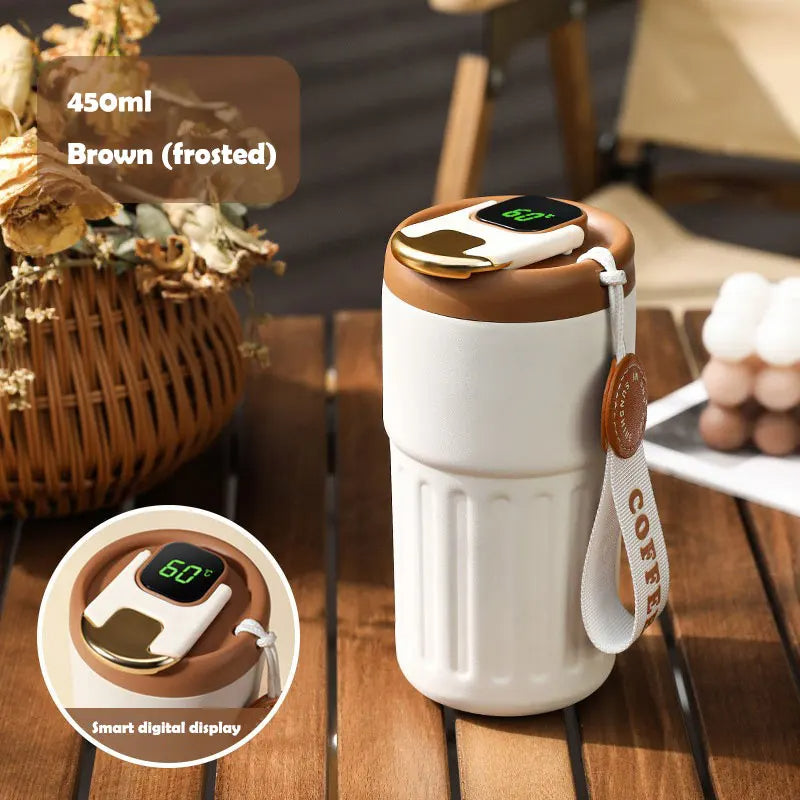 Smart LED Temperature Display Stainless Steel Coffee Mug – 450ml | Leakproof & Insulated Travel Thermos Cup